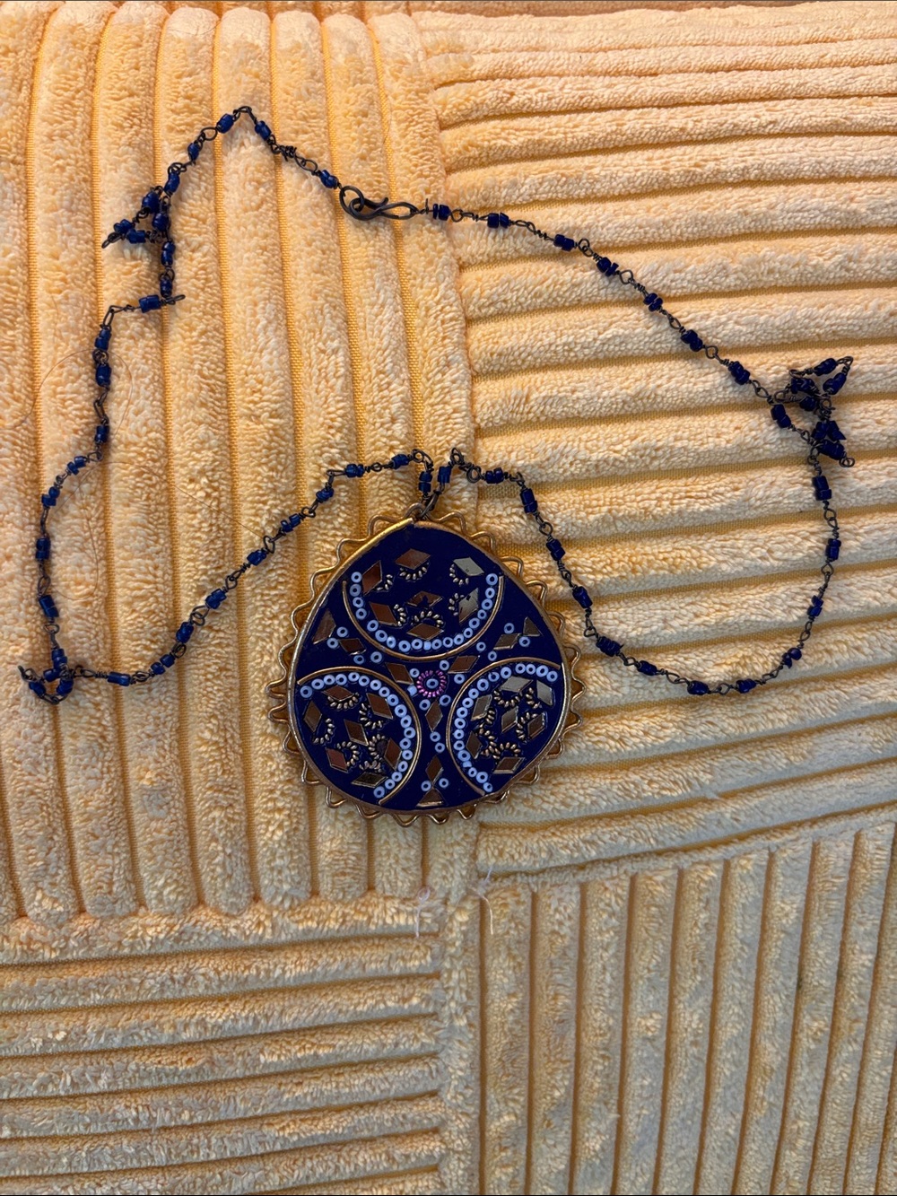 Purple Leather Pendant Necklace with Beaded Chain